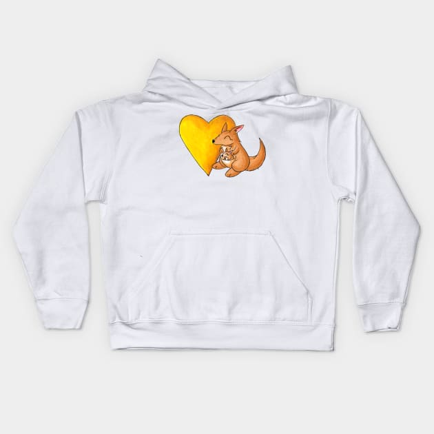 Big Yellow Kangaroo Heart Kids Hoodie by KristenOKeefeArt